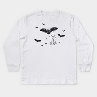 monochrome cute bat swarm silhouette for halloween celebration Kids Long Sleeve T-Shirt